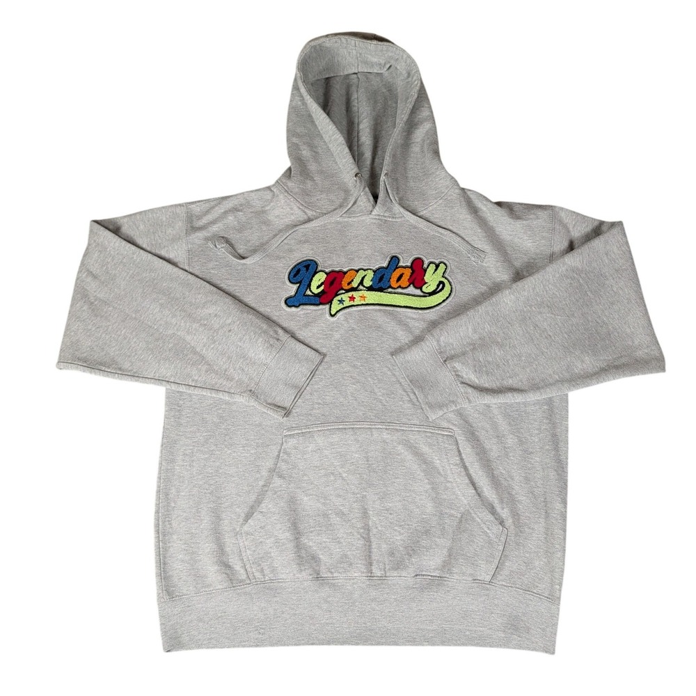 3FORTY Mens Legendary Chenille Patch Hoodie Heather Gray Pullover Streetwear XL